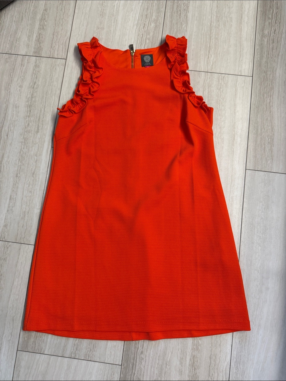 Vince Camuto Bright Orange Textured Ruffle Dress